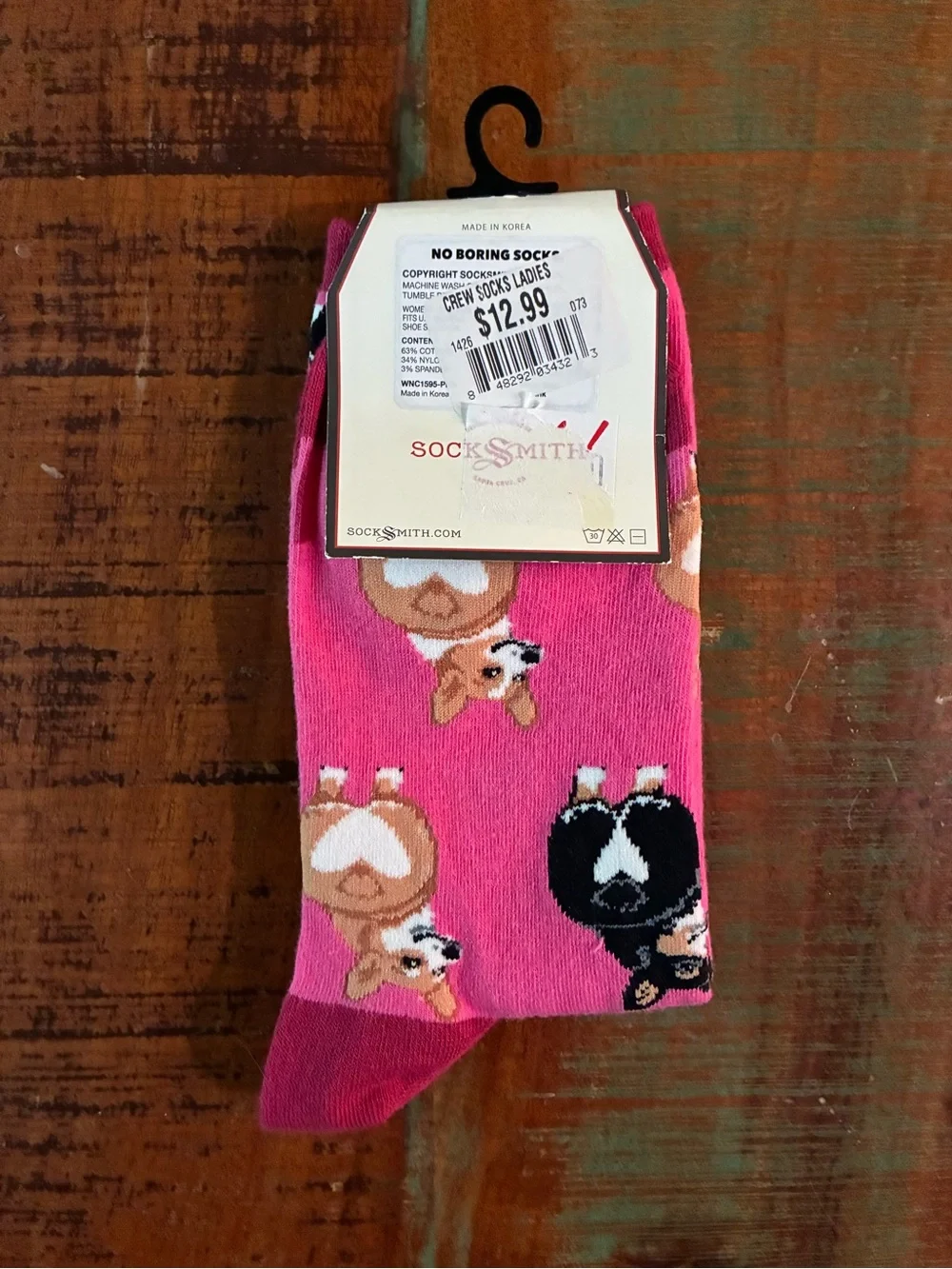 Socksmith Corgi Butt Pink Crew Socks NWT